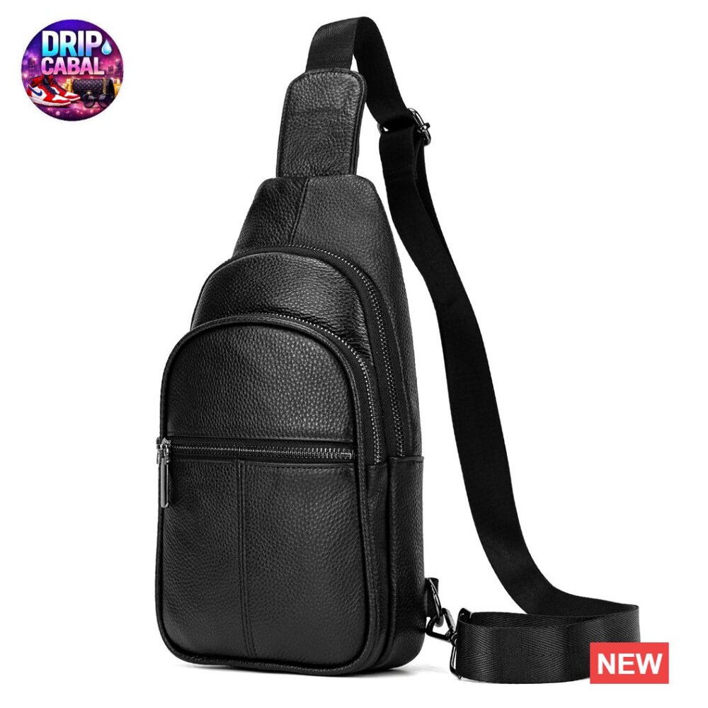 Genuine Leather Sling Bag Multi-Pocket Chest Bag Hiking Travel Daypack